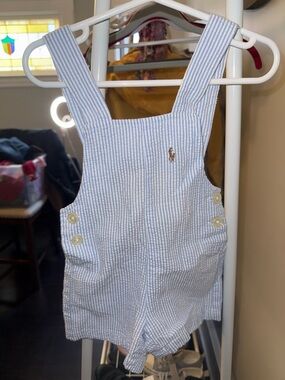 Ralph Lauren Blue and White Striped Seersucker Overalls baby 9 months